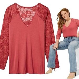 TORRID Super Soft V-Neck Lace Sleeve Top Sz 5